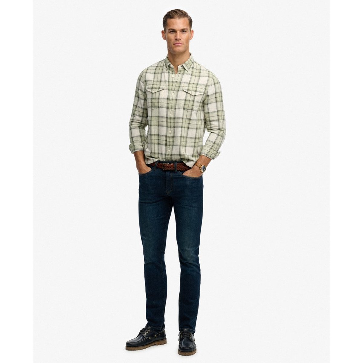 Chemise à carreaux légère The Merchant Store sauge cèdre à carreaux, SUPERDRY
