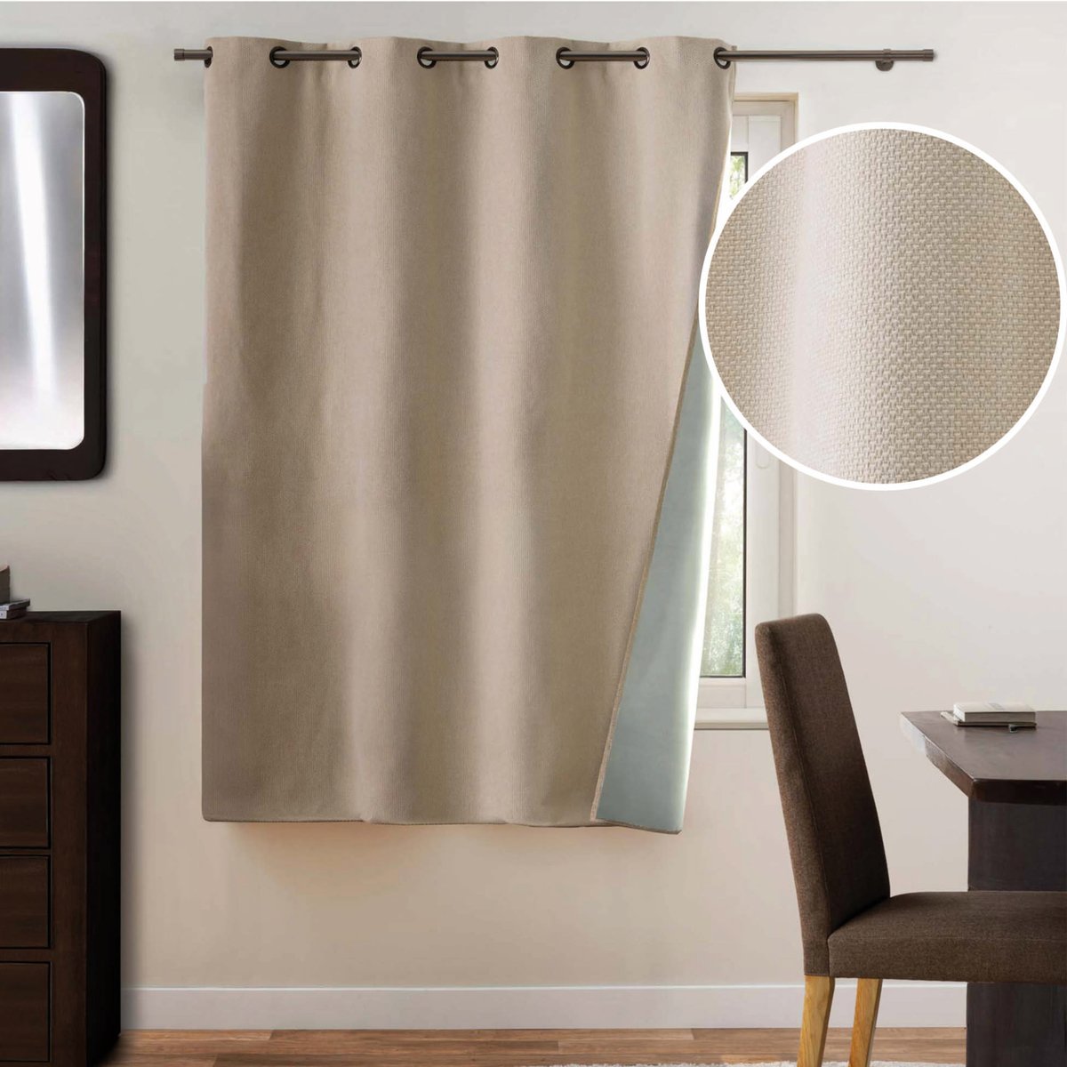 Rideau 100% occultant à œillets en tissu uni naturel, DOUCEUR D'INTÉRIEUR