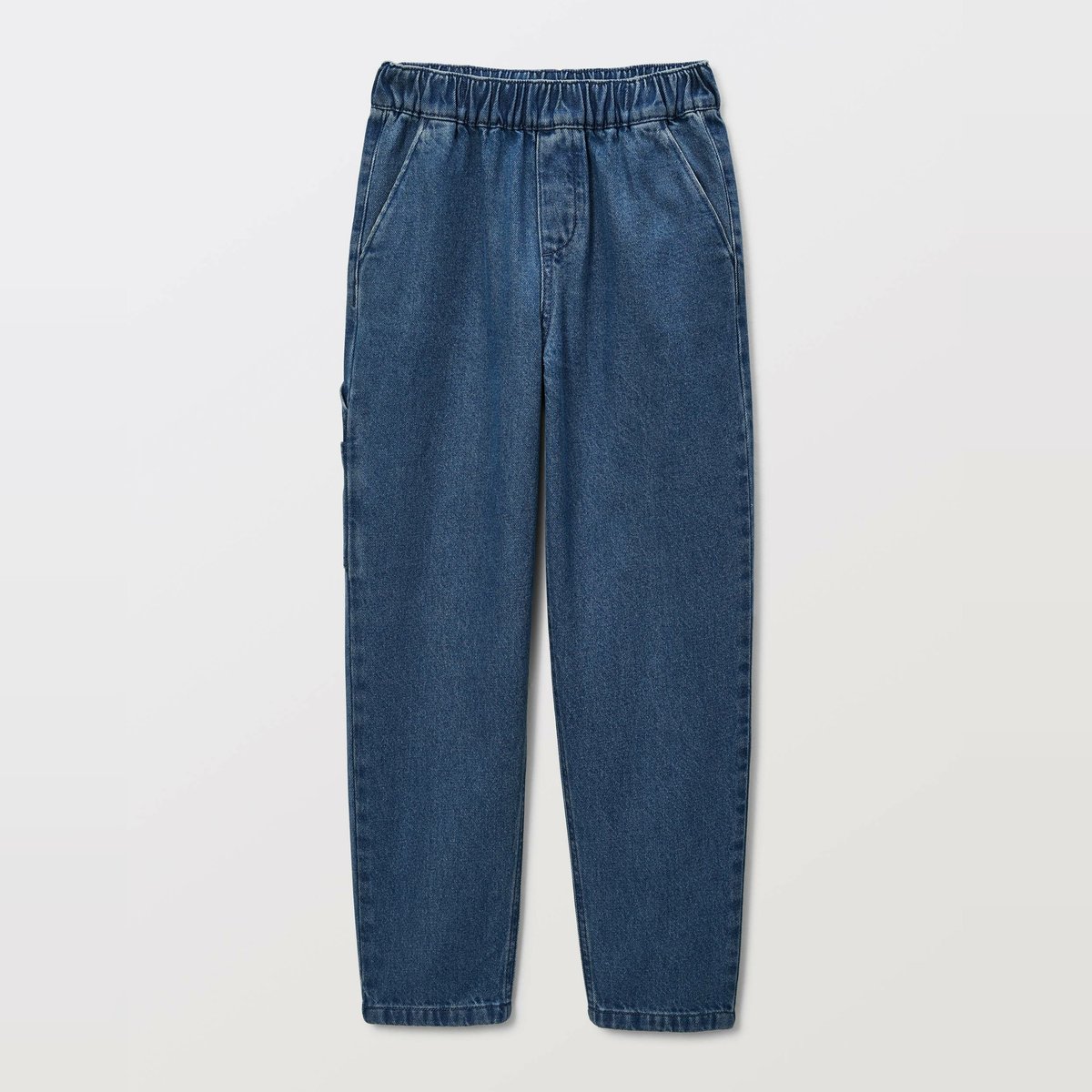 Jean droit taille élastiquée en coton bleach denim, MONOPRIX
