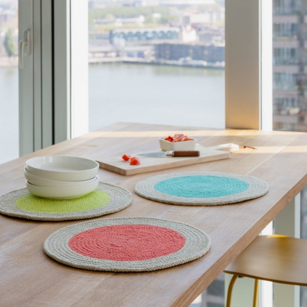 Set de table coton rond design lot de 2 jaune, REMEMBER