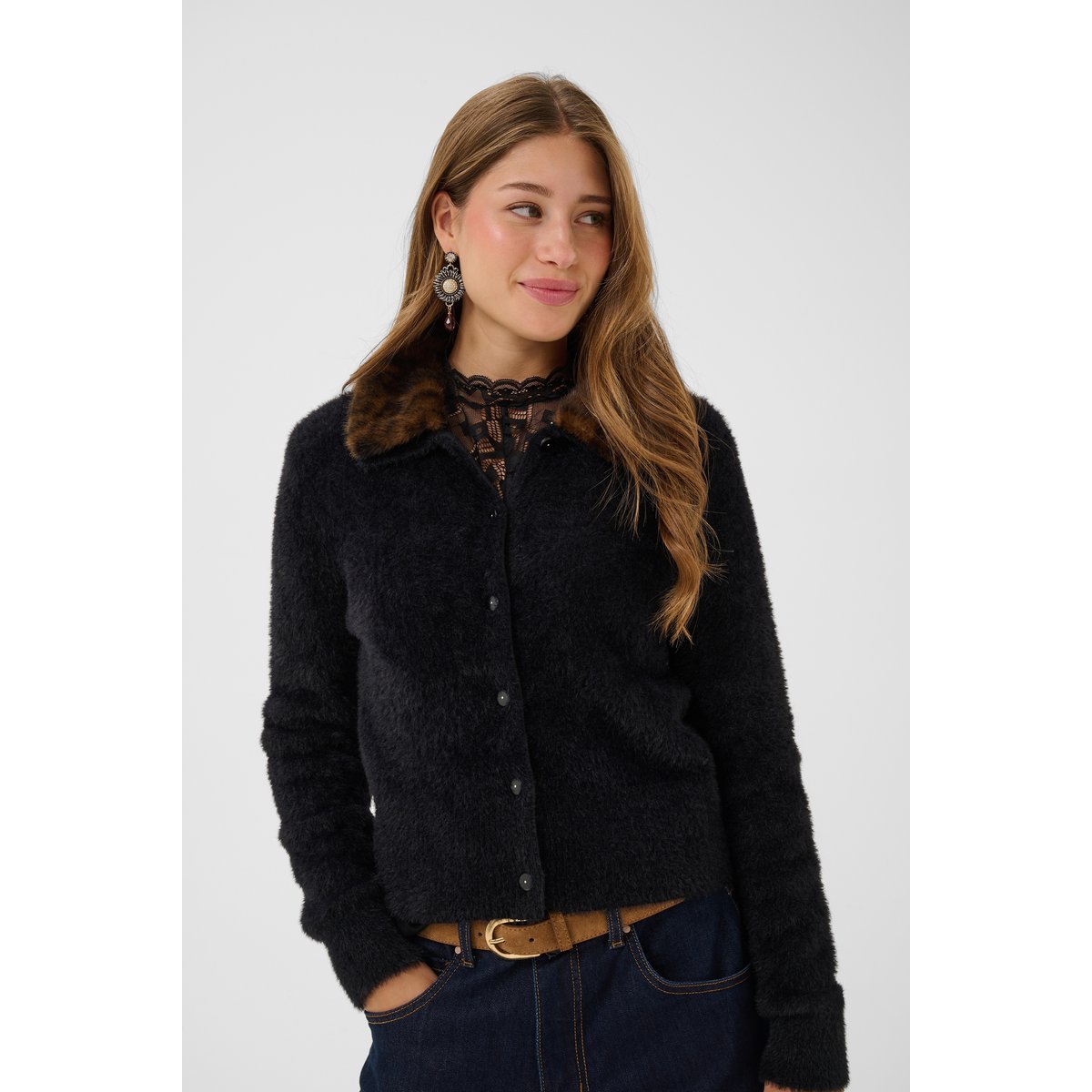 Long sleeved blouse noir pitch black, CREAM