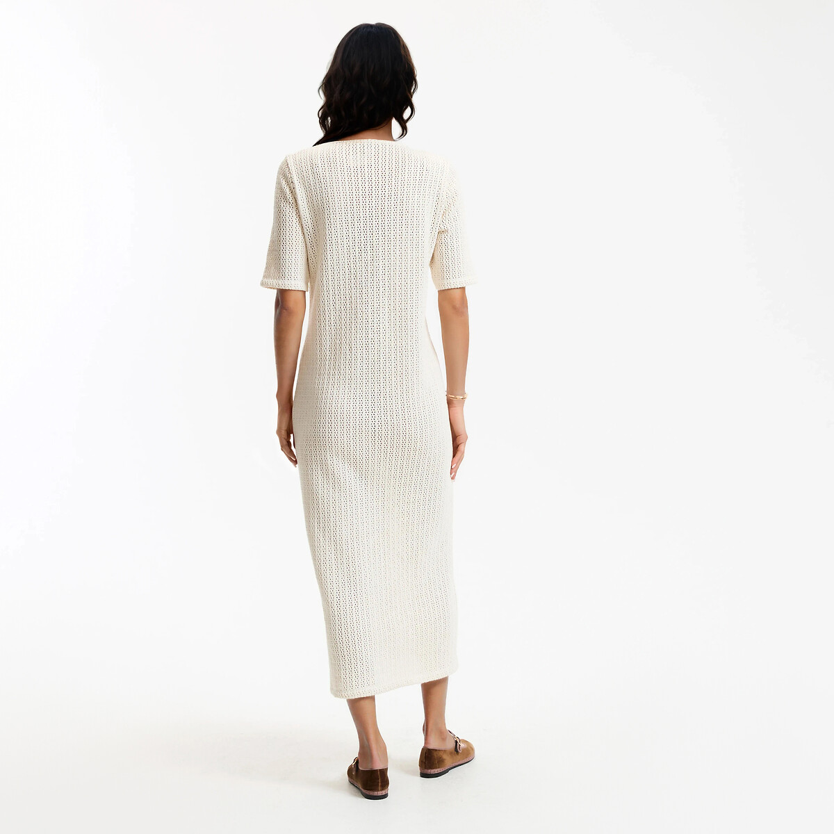 Pointelle Knit Short Sleeve Maxi Dress ecru , LA REDOUTE COLLECTIONS