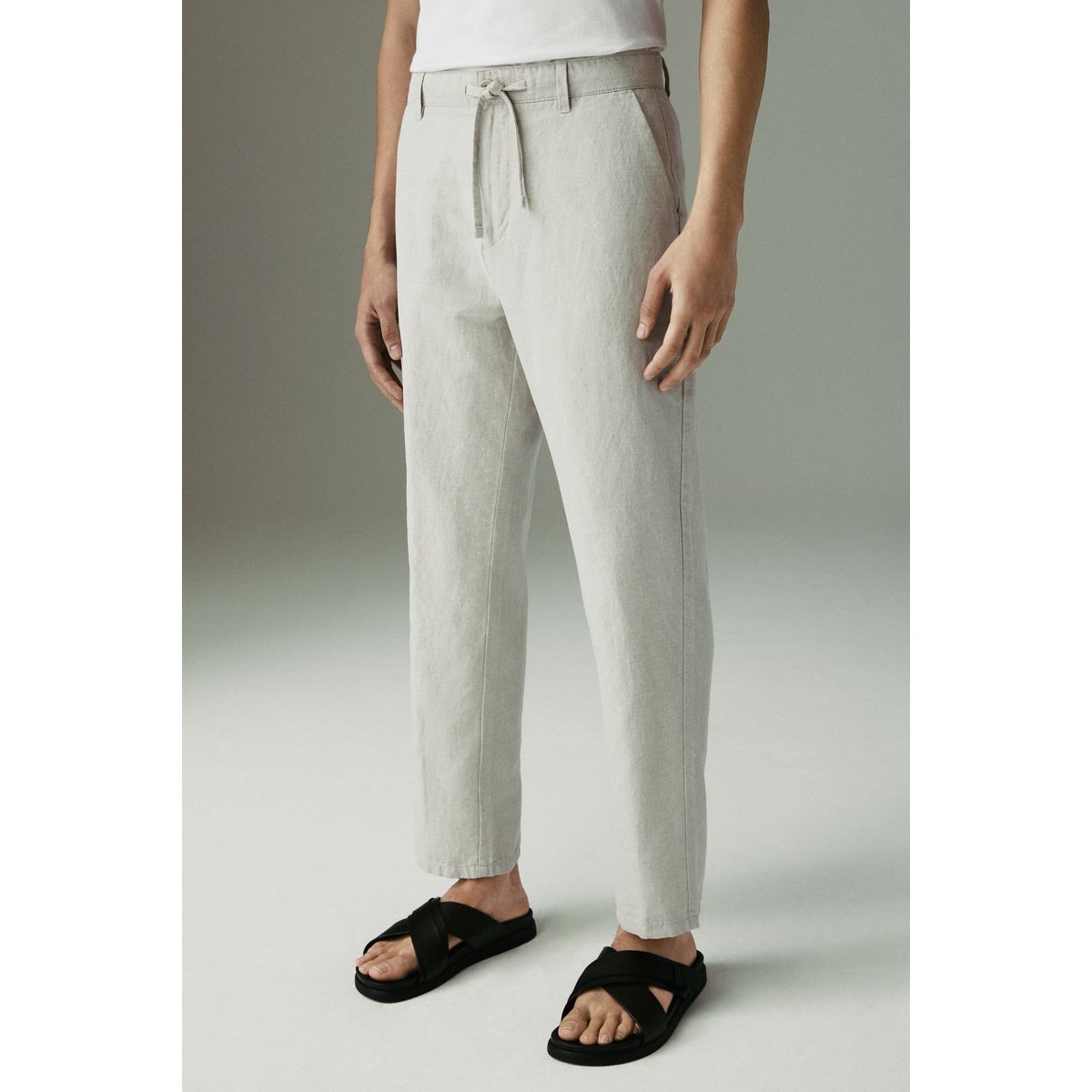 Pantalon chino en sergé de coton et lin pierre légère, NEXT
