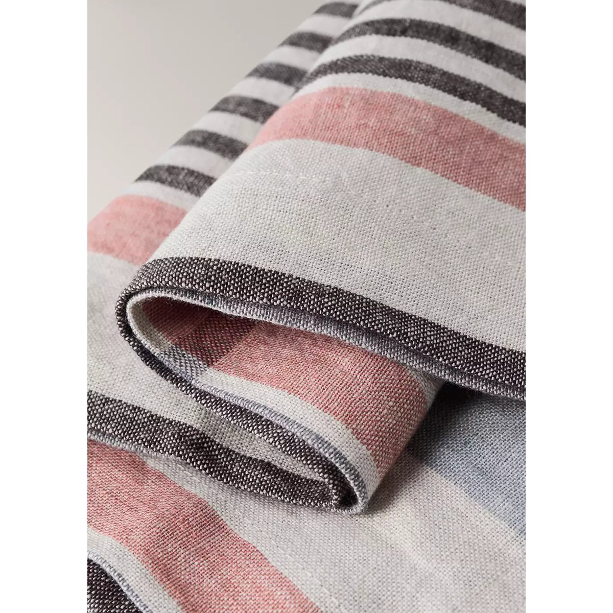 Serviettes de table 100 % lin à rayures gris clair/pastel, MANGO HOME