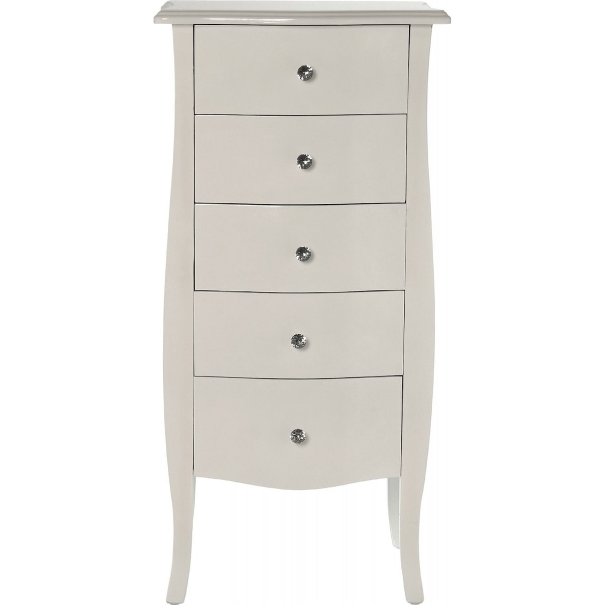 Commode 5 tiroirs en bois avec rangements blanc satiné élégant, RECOLLECTION