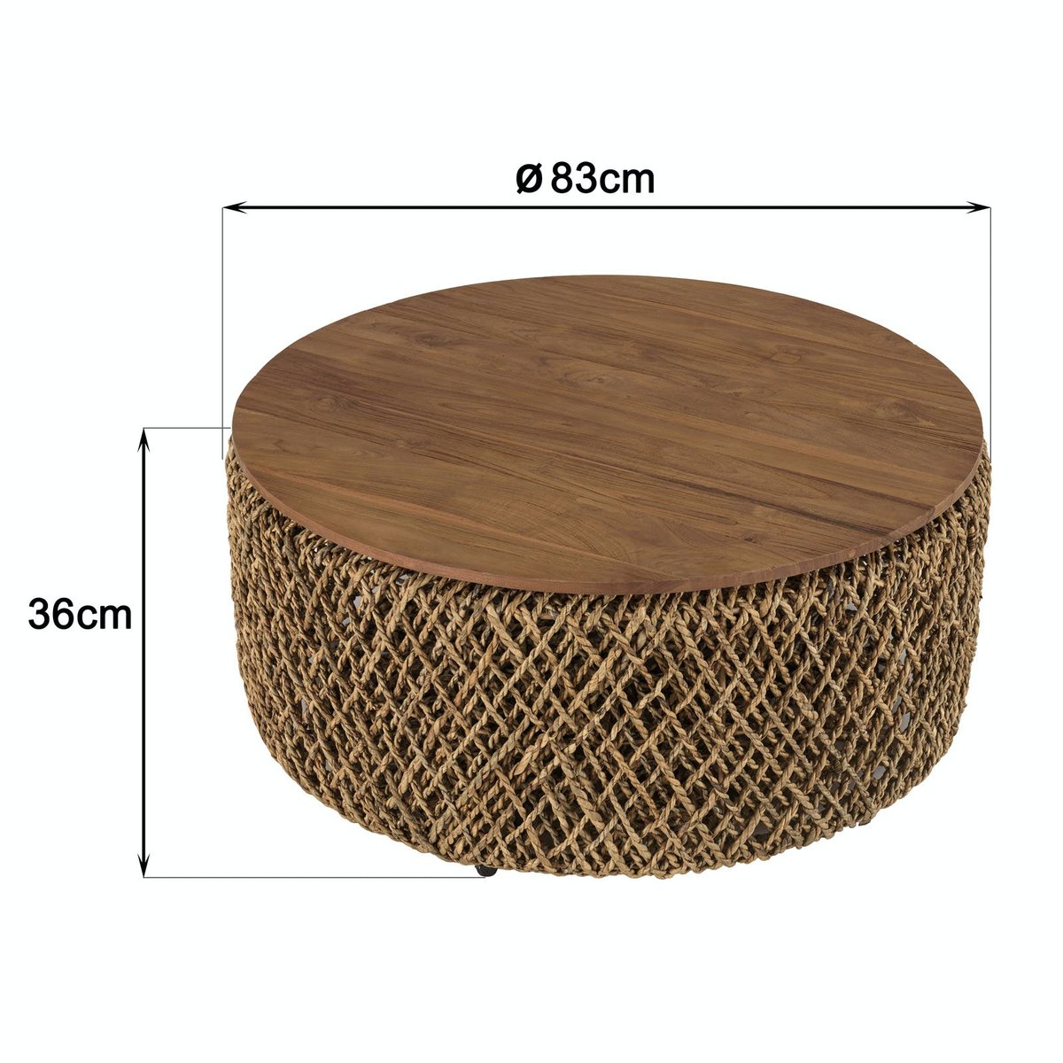 Table basse ronde 83 cm fibre tressée et bois SWING bois naturel, PIER IMPORT