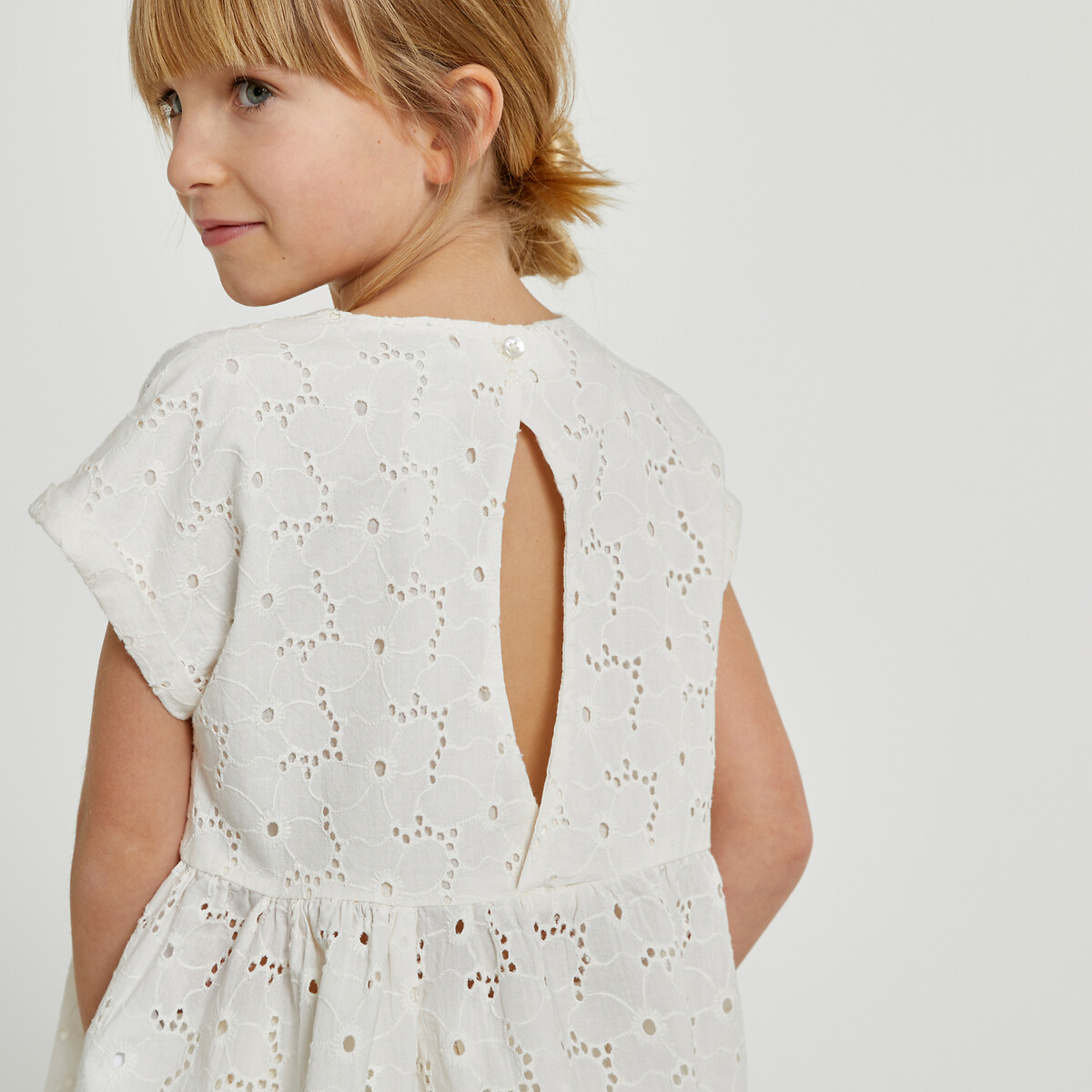 Broderie Anglaise Blouse in Organic Cotton with Short Sleeves ecru , LA REDOUTE COLLECTIONS