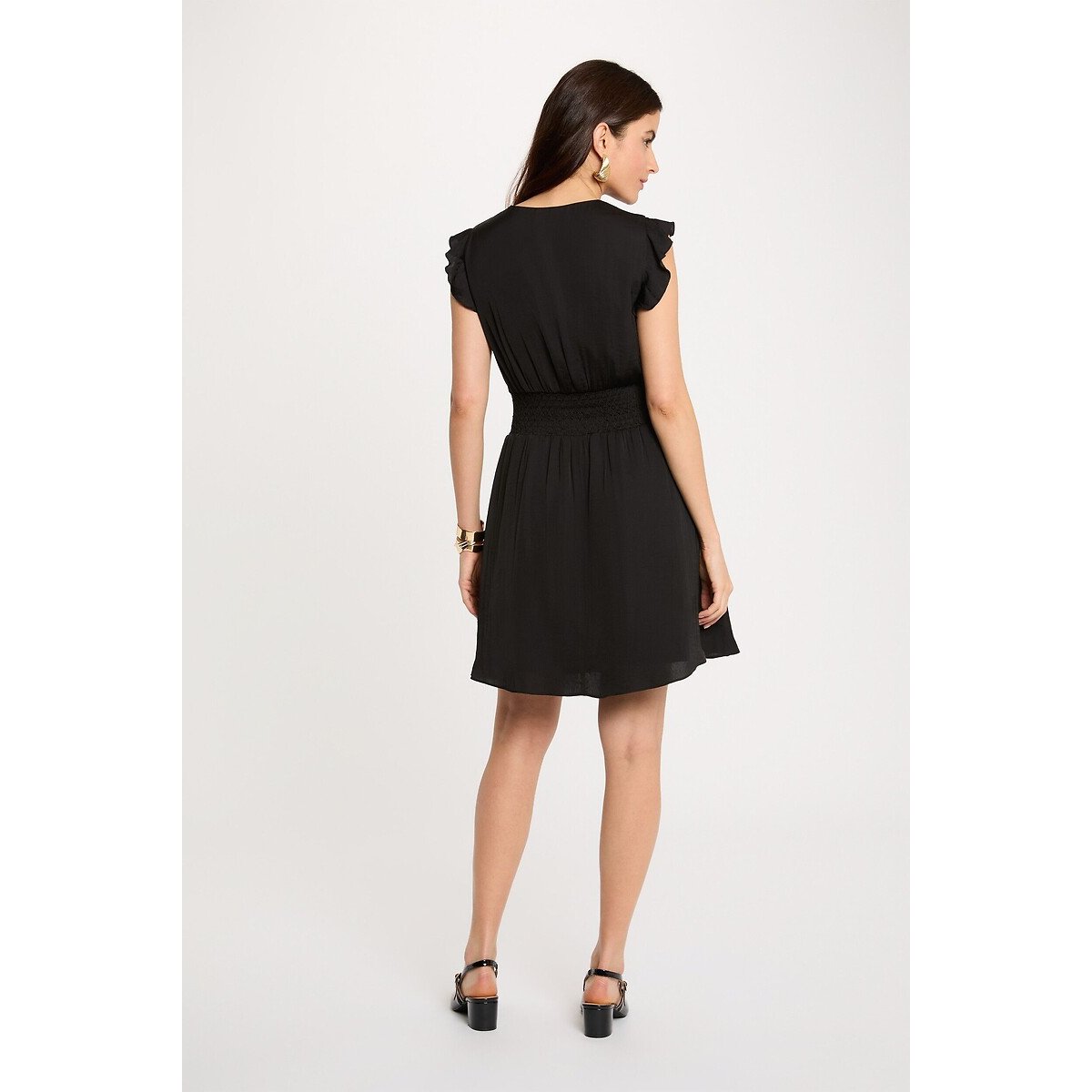 V-Neck Short Sleeve Mini Dress black, MORGAN