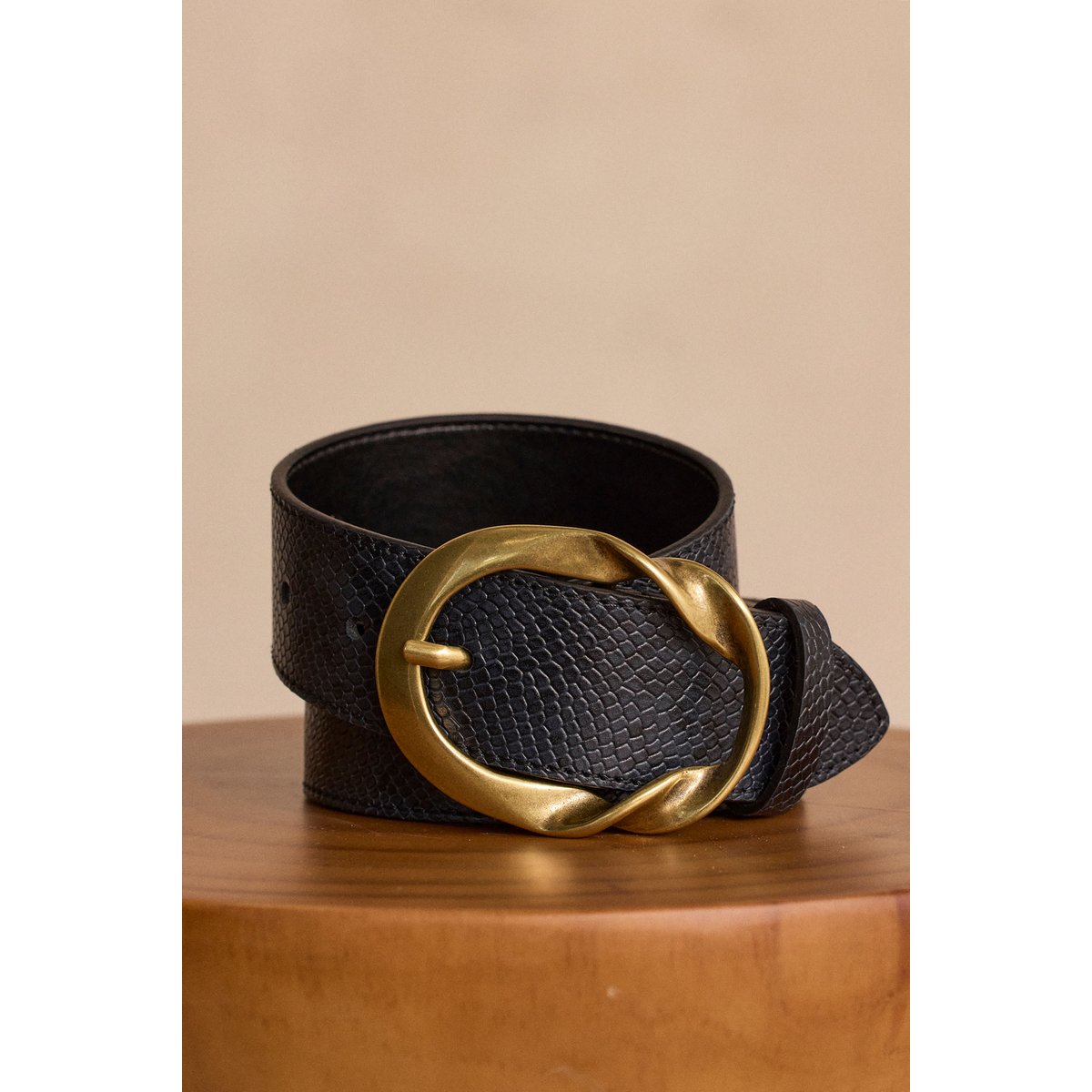 Ceinture large en cuir VALENTIN noir, Maison 123