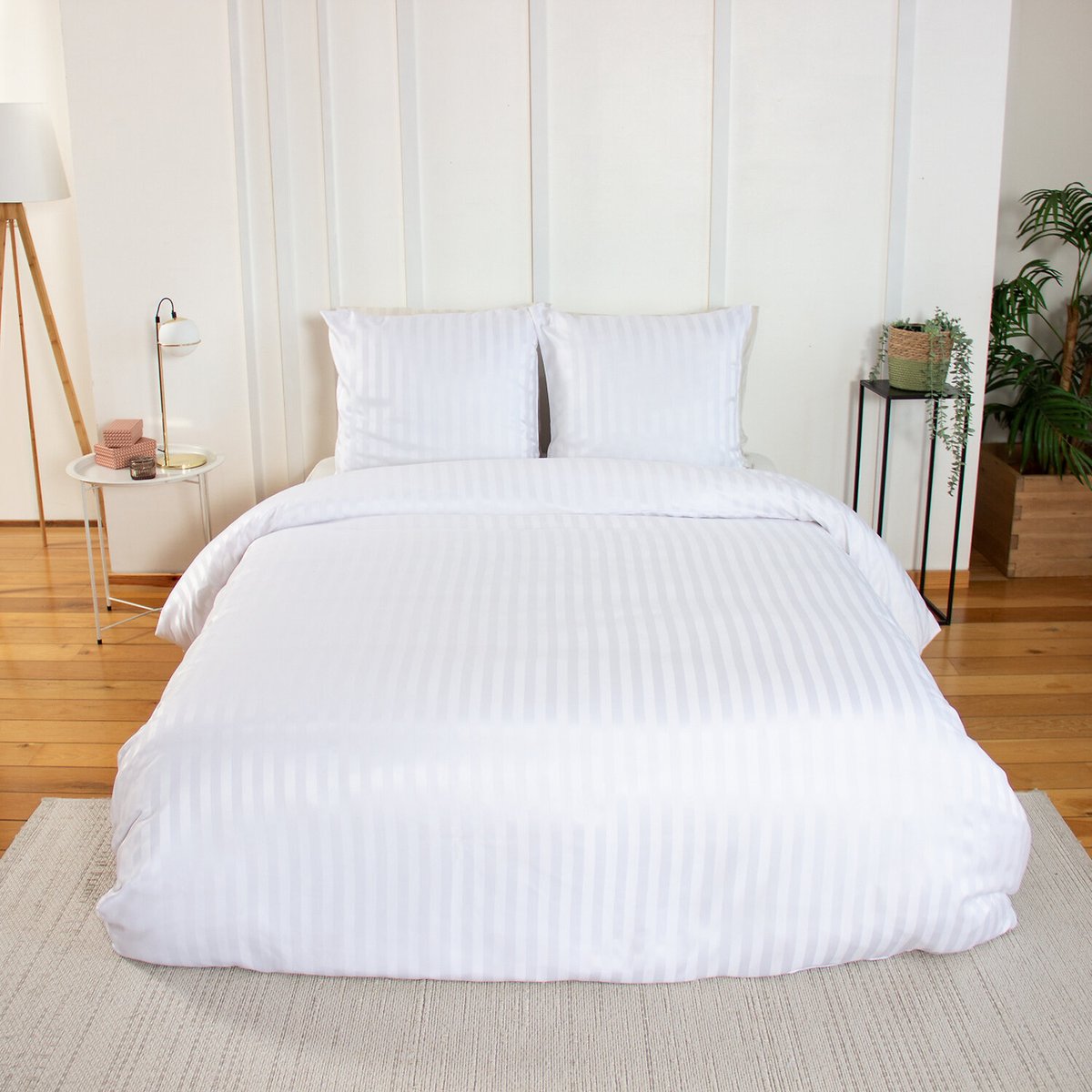 Parure housse de couette en satin de microfibre unie, RAILB blanc, C DESIGN HOME TEXTILE