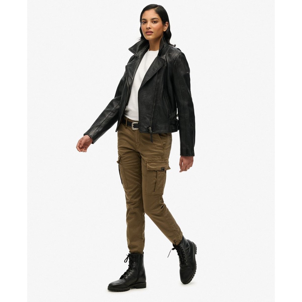 Pantalon cargo slim à taille mi-haute kaki, SUPERDRY
