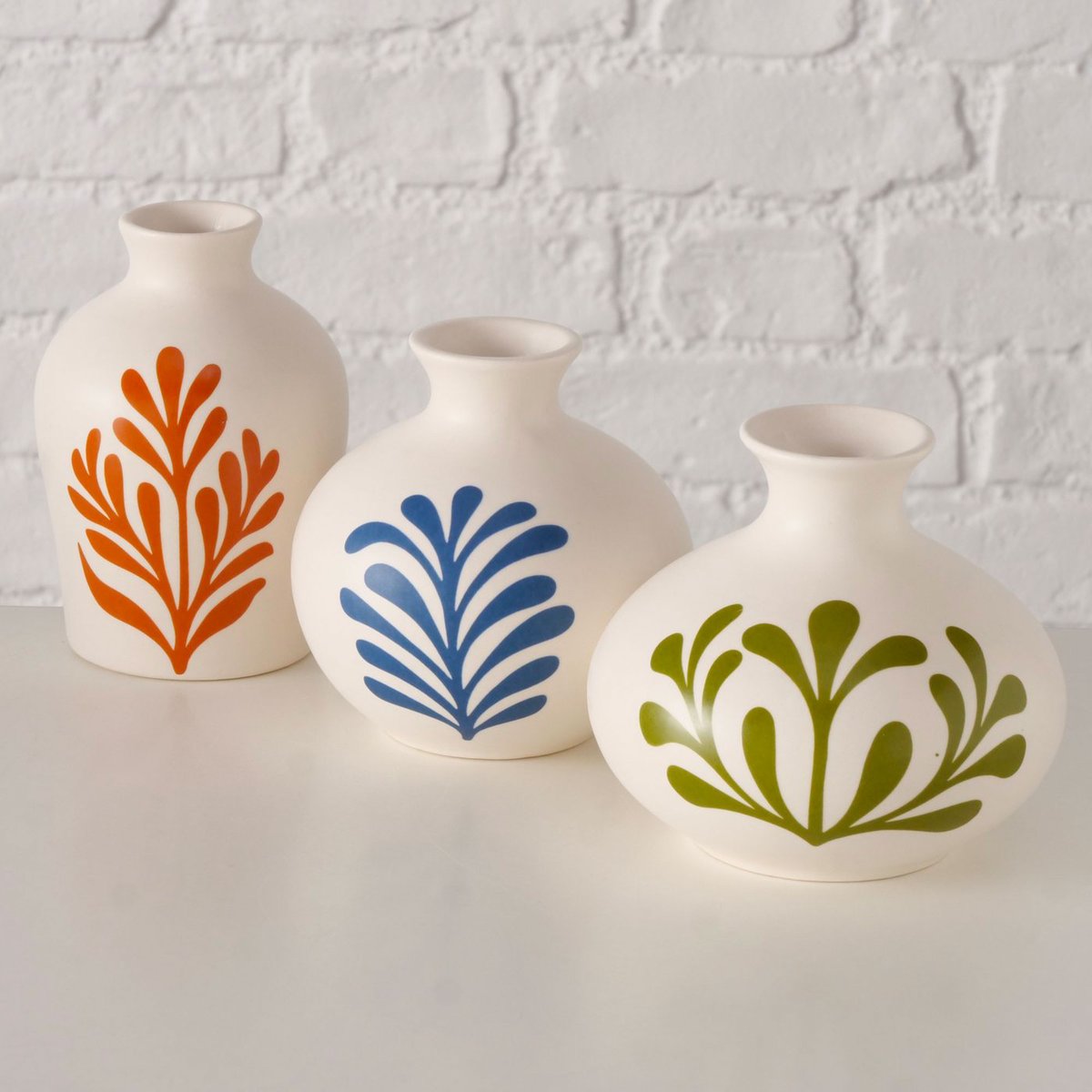 Set de 3 petits vases design en céramique 10.5x10.5x11cm beige, WADIGA