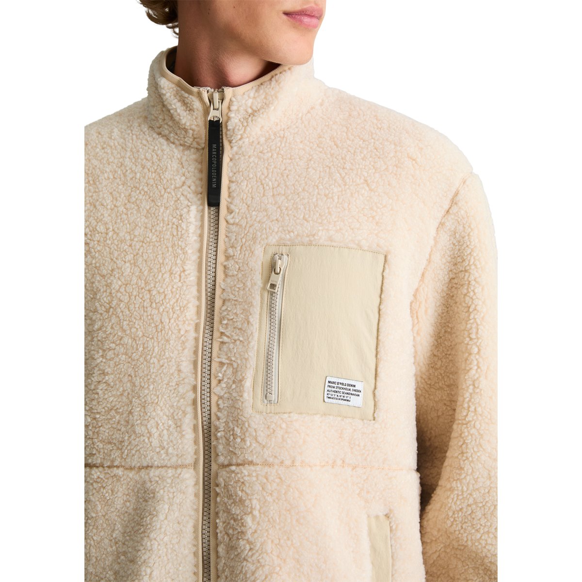 Veste en peluche coupe classique avec poche poitrine en nylon beige, MARC O’POLO DENIM