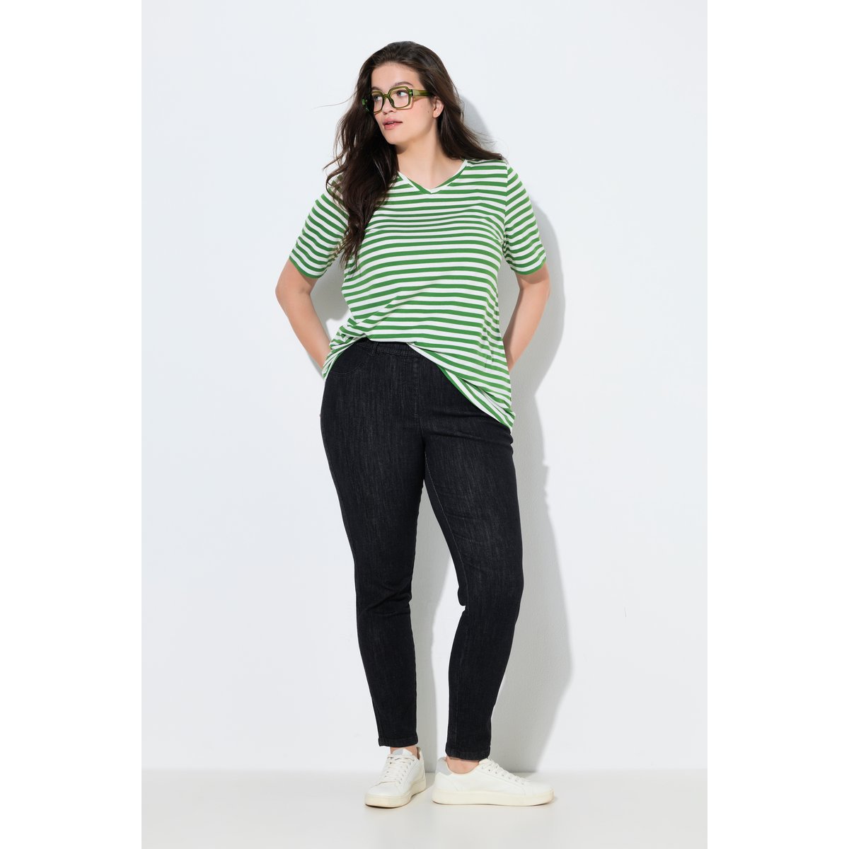 Jegging en coton bio noir, ULLA POPKEN