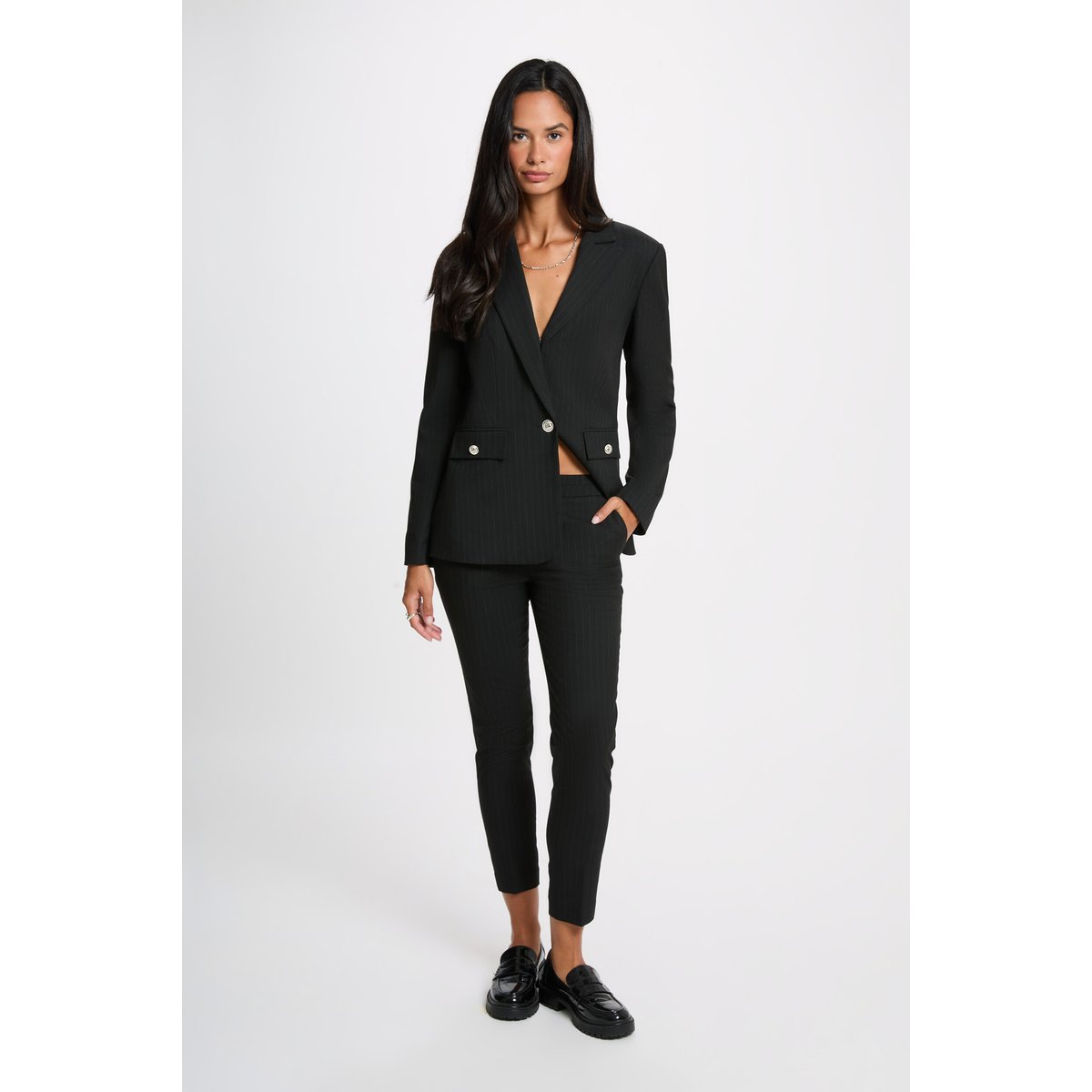 Pantalon slim 7/8 noir, MORGAN
