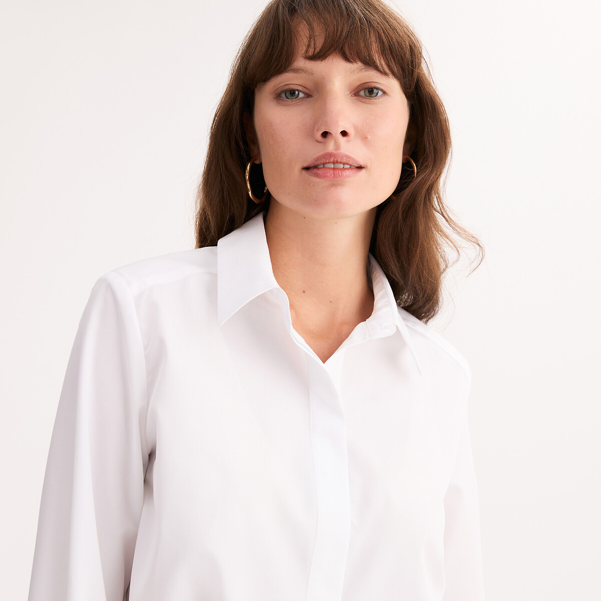 Chemise en coton, manches longues blanc, ANNE WEYBURN