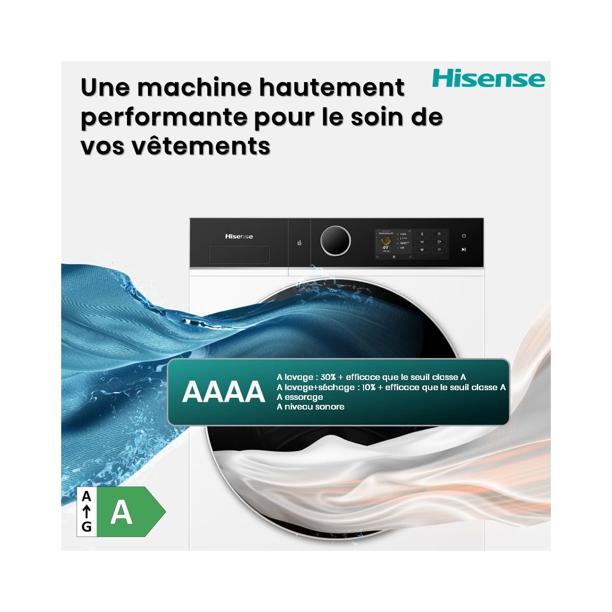 Lave linge séchant hublot WD5I1245BWRH - 12/8 kg - 1400 tr/min - Classe A - Moteur Inverter - Dosage automatique - Connecté couleur unique, HISENSE