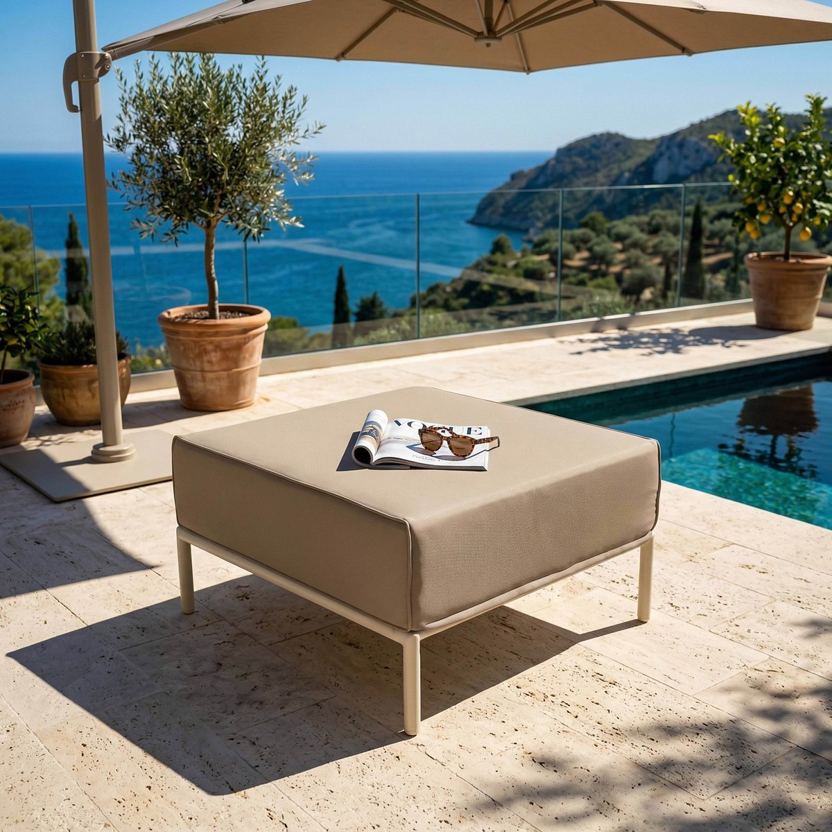 Pouf pour salon de jardin modulable, PATIO beige, OVIALA