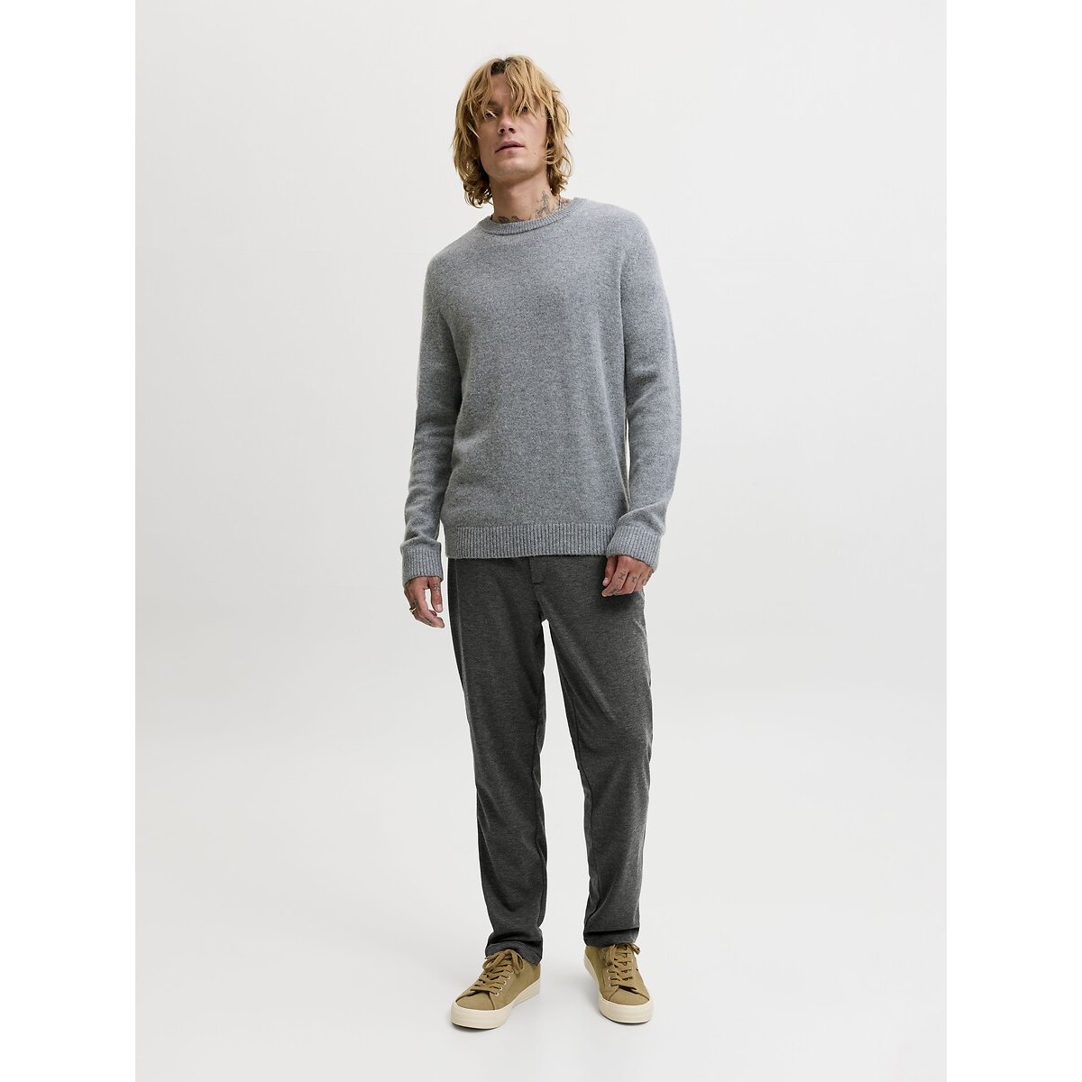 Pantalon chino stretch, OLLIE gris foncé chiné, JACK & JONES