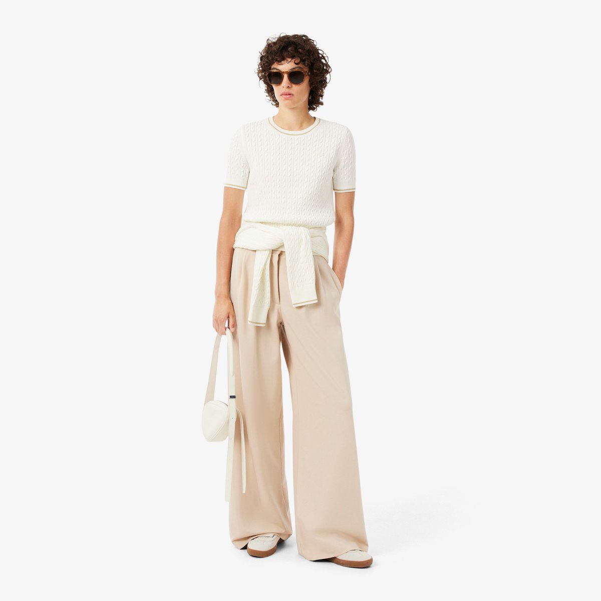 Pull manches courtes maille torsadée blanc-70v, LACOSTE