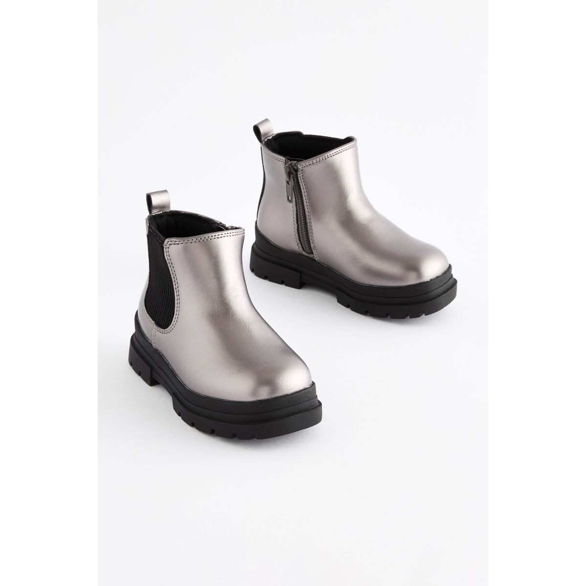 Bottines chelsea à semelle épaisse gris étain métallisé, NEXT