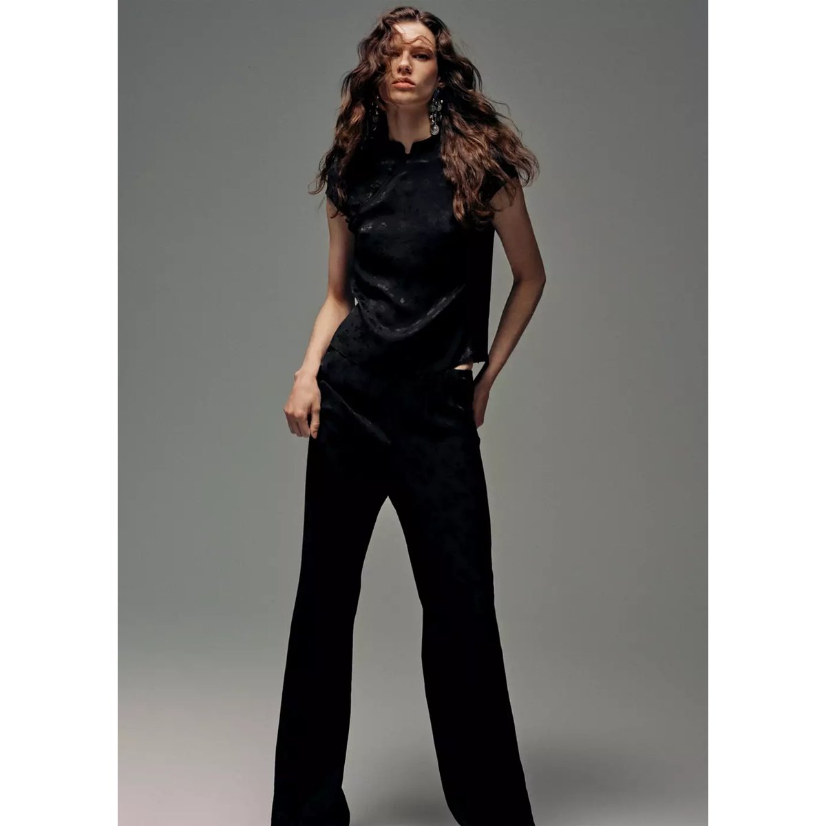 Pantalon droit jacquard gris anthracite, MANGO