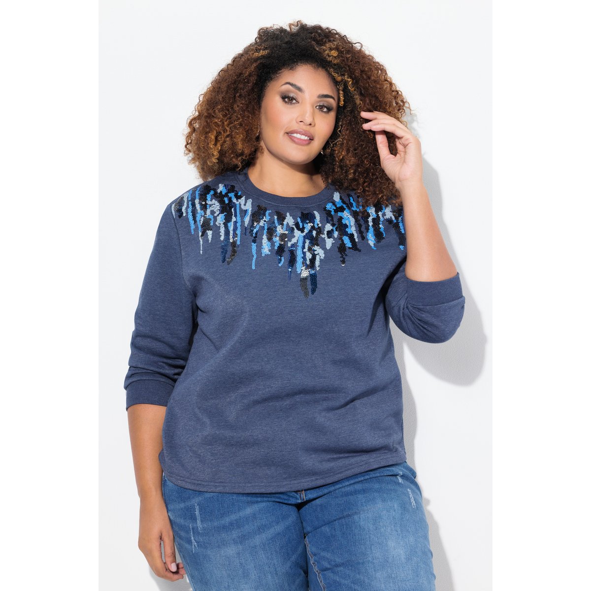 Pull à paillettes bleu encre, ULLA POPKEN