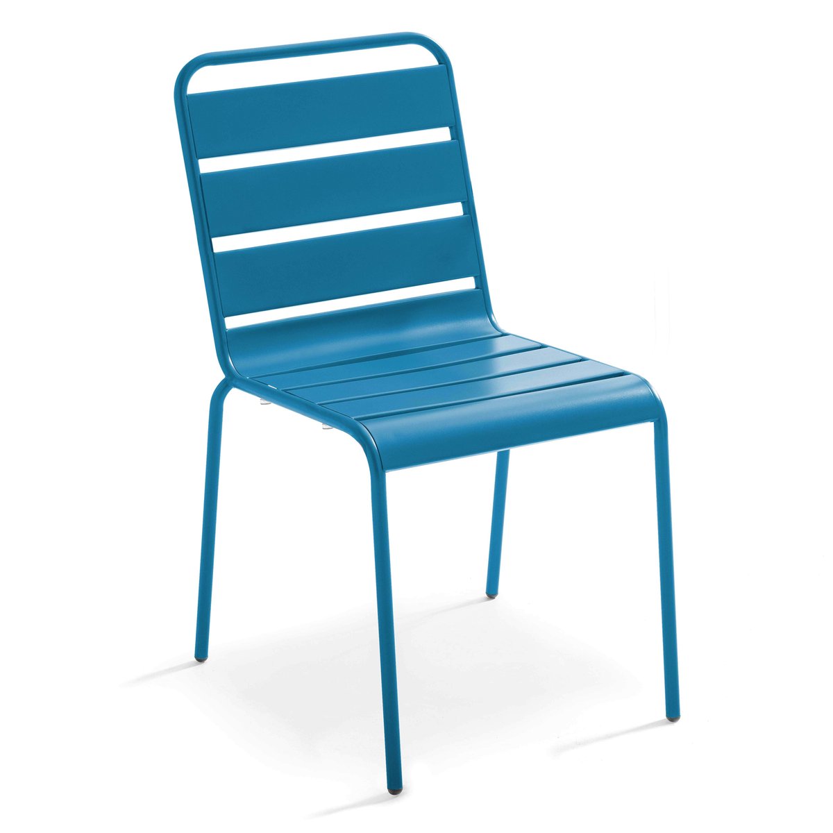 Salon de jardin table carrée et 8 chaises en métal, PALAVAS bleu pacific, OVIALA