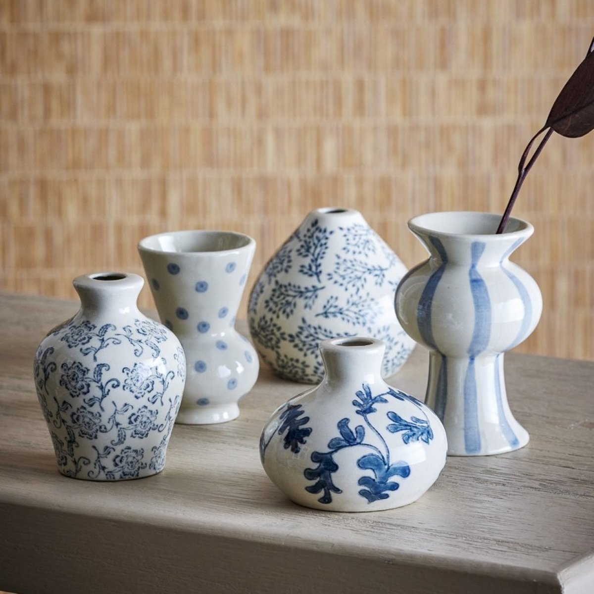 Set de 5 petits vases grès Quinto bleu, BLOOMINGVILLE
