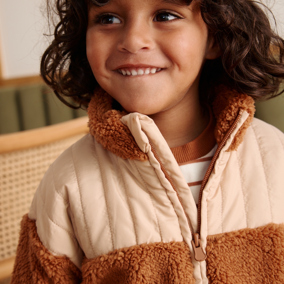 Veste enfant en sherpa Moka marron, PETIT BEGUIN
