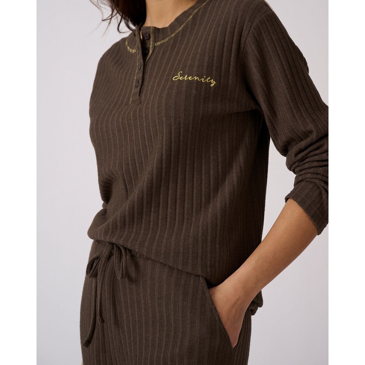 Pyjama Thermolactyl en maille côtelée marron, DAMART