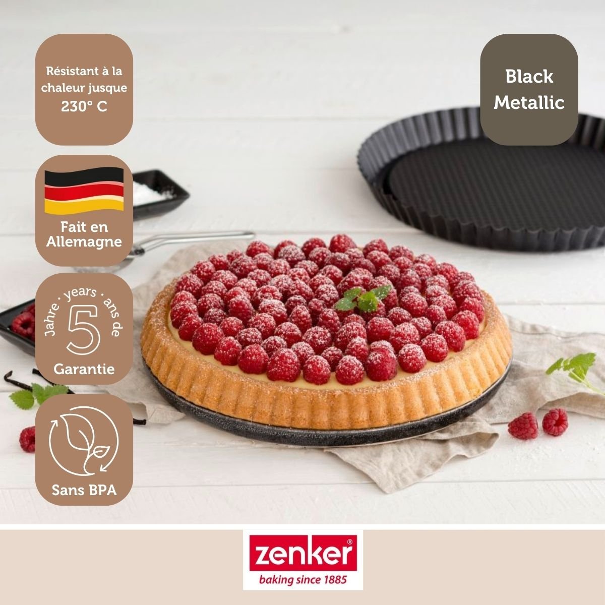 Ensemble de 2 Moules à tarte renversée 28 cm BLACK METALLIC noir, ZENKER