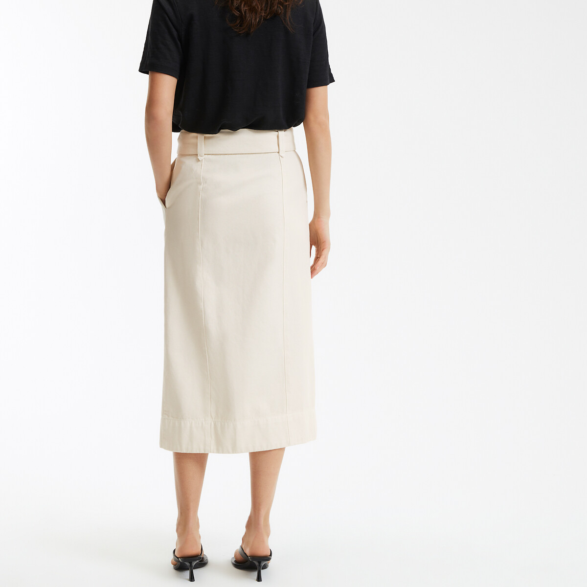 Wrapover Midi Skirt in Cotton Twill ecru , LA REDOUTE COLLECTIONS