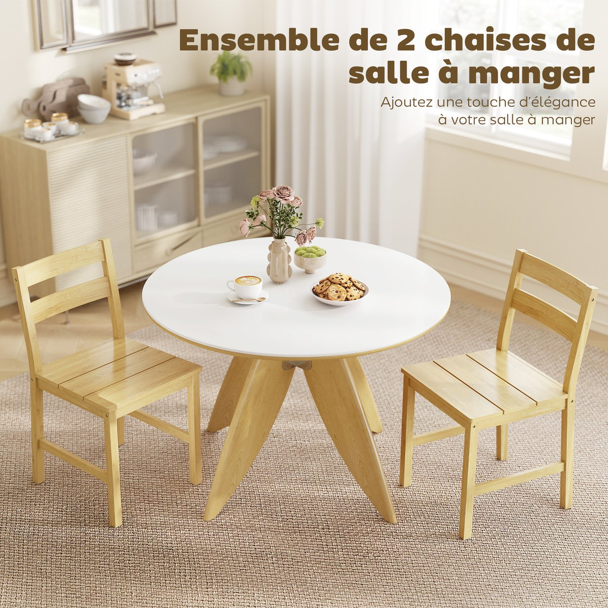 Chaise de salle à manger Bambou Bois naturel bois naturel, HOMCOM