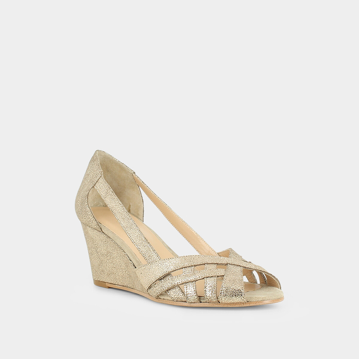 Leren pumps met sleehak Deyan goudkleur, JONAK