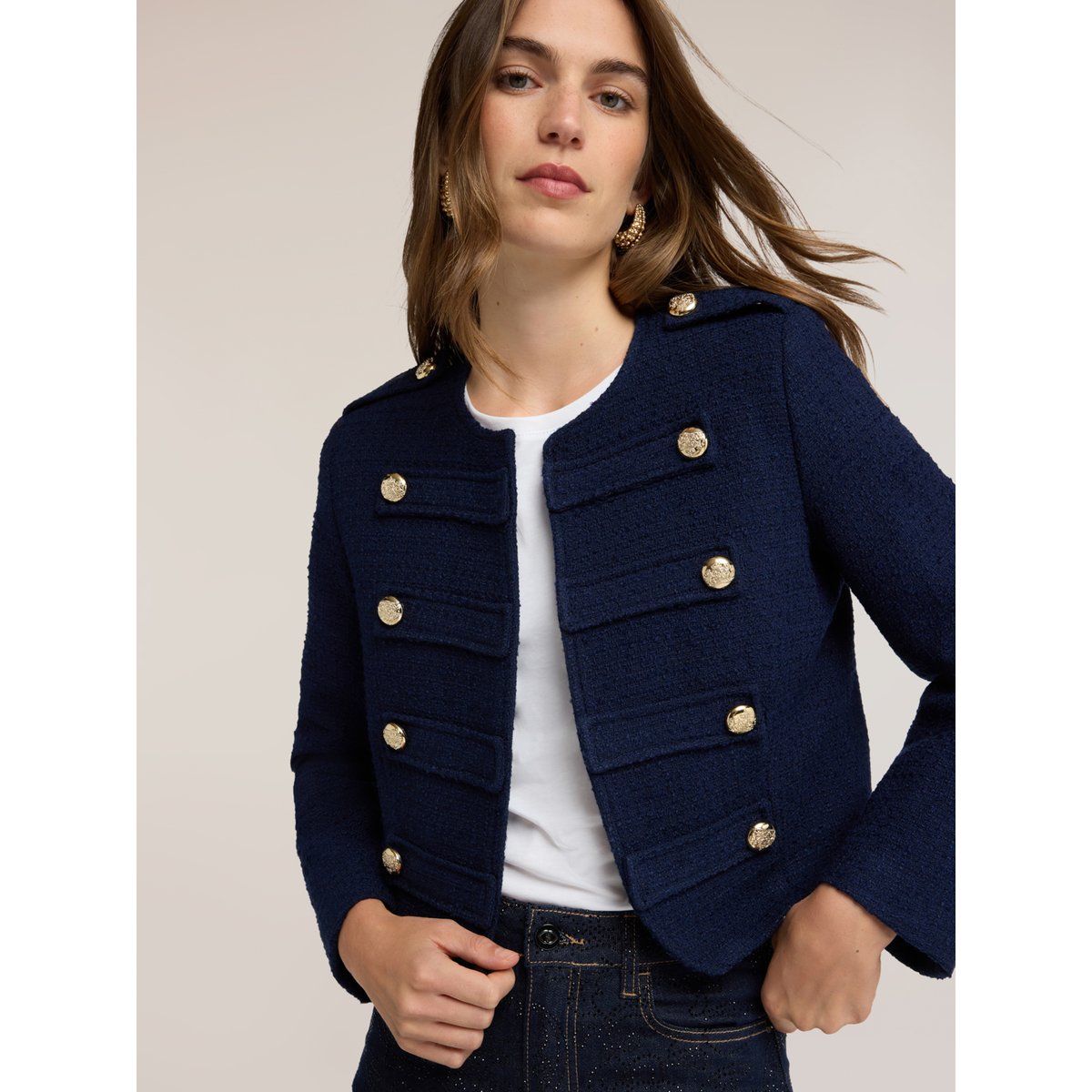 Veste courte avec boutons bijoux bleu, MOTIVI