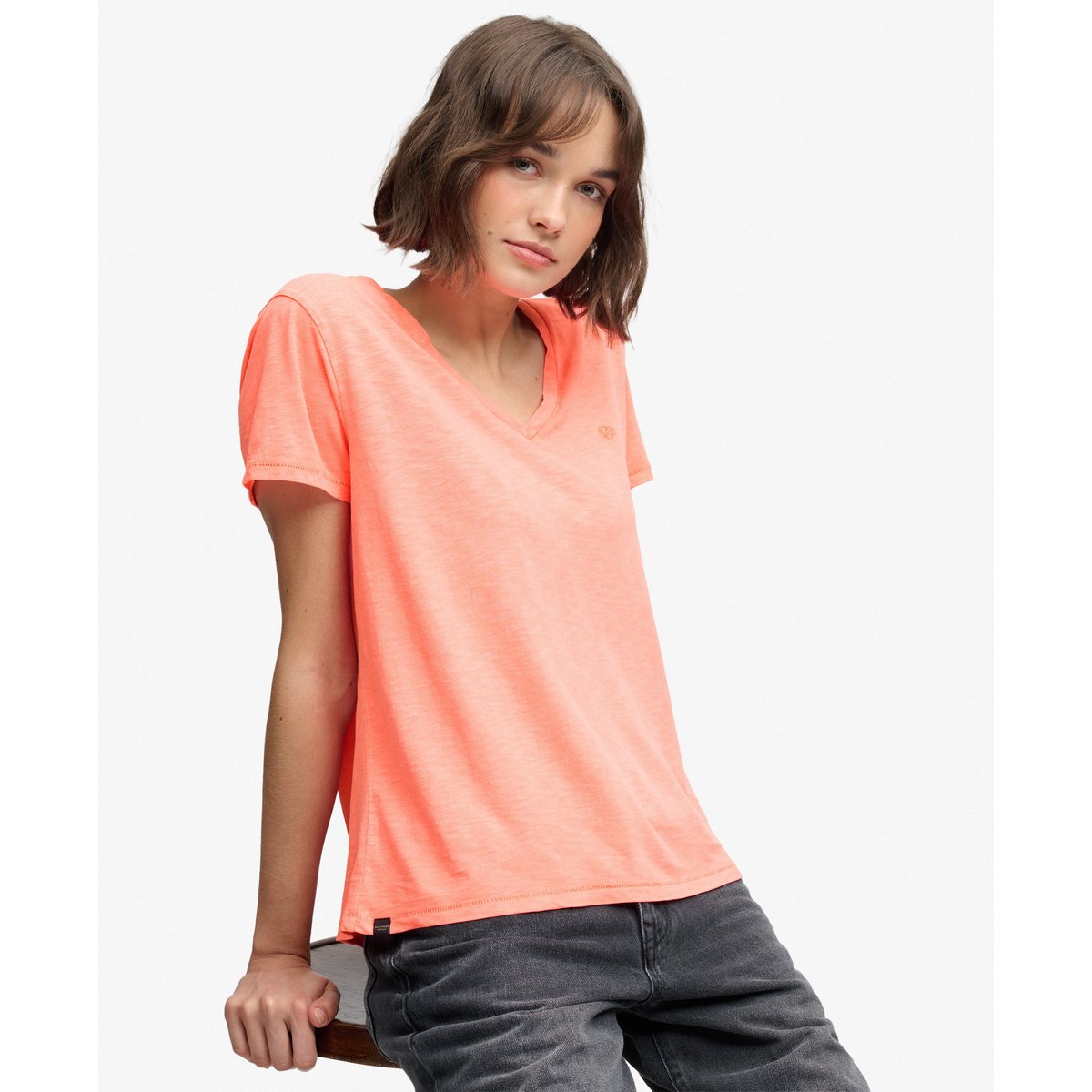T-shirt brodé corail fluo, SUPERDRY