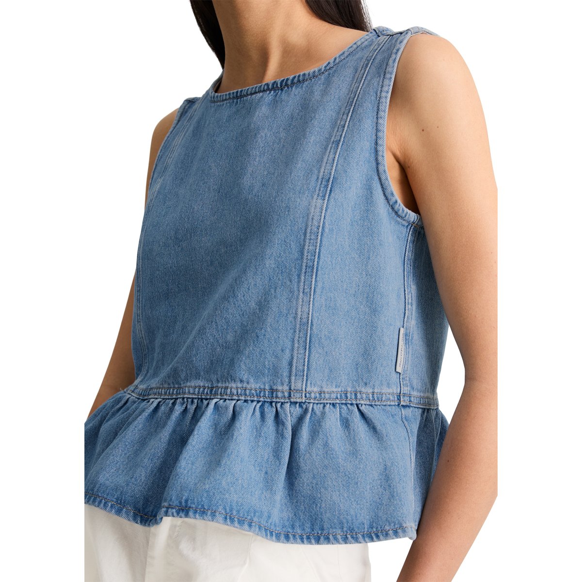 Blouse à volants en jean  Crayfish Capsule en pur coton organique bleu, MARC O’POLO DENIM