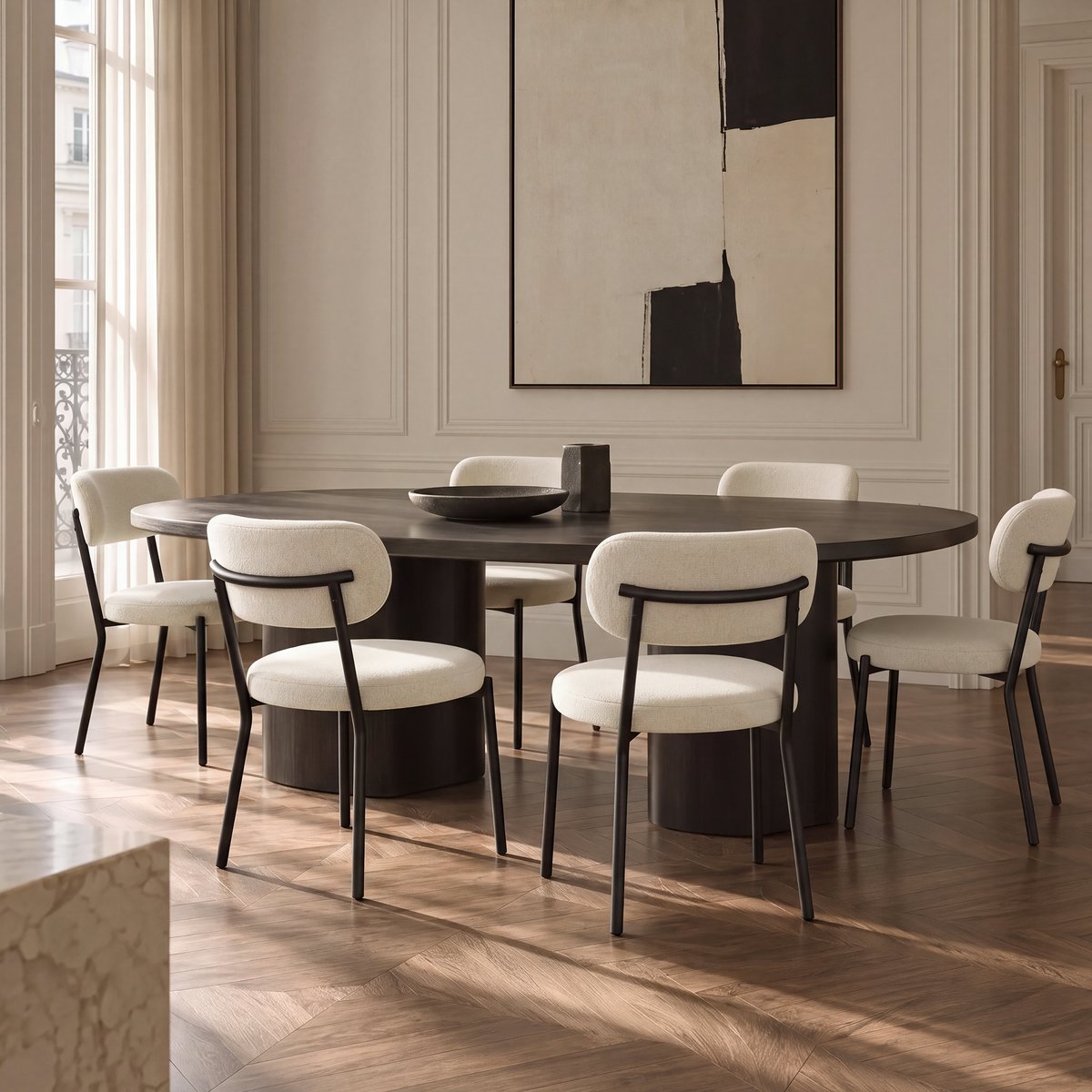 Lot de 2 chaises en tissu tramé toucher doux BAILEY crème, SIA HOME