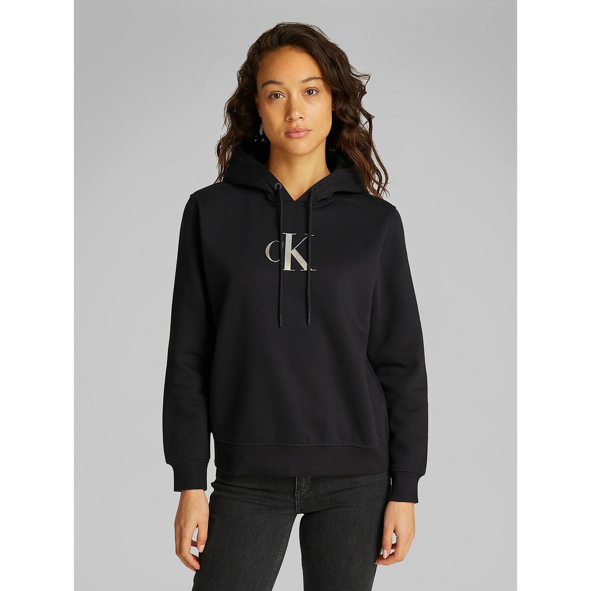 Sweat à capuche, logo devant noir, CALVIN KLEIN JEANS