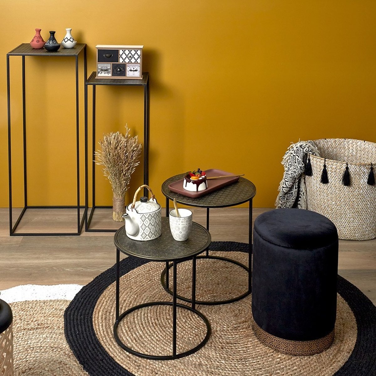 Lot de 2 tables d'appoint gigognes métal noir, DECORATIE