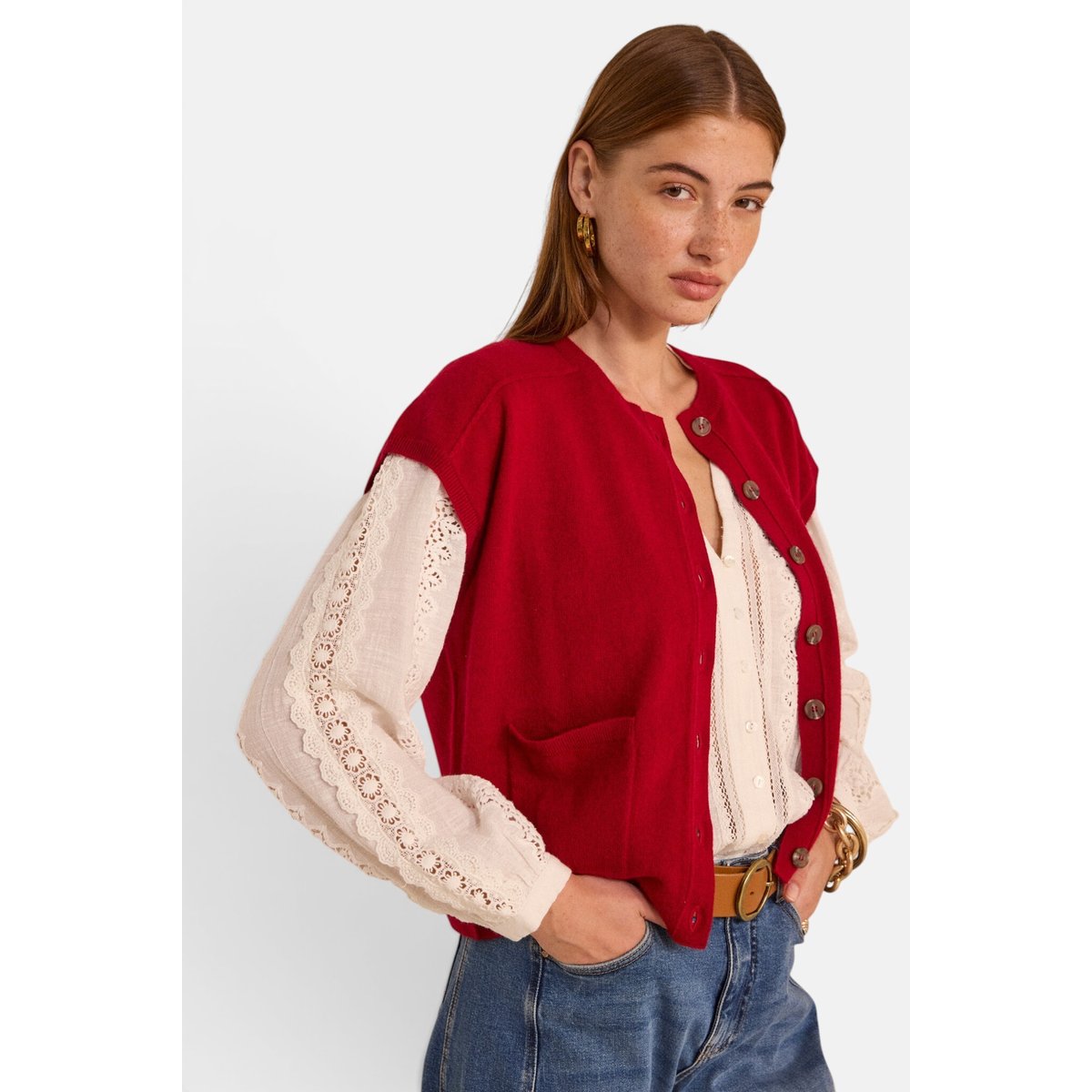 Pull sans manches en cachemire ARTHUR rouge, Maison 123