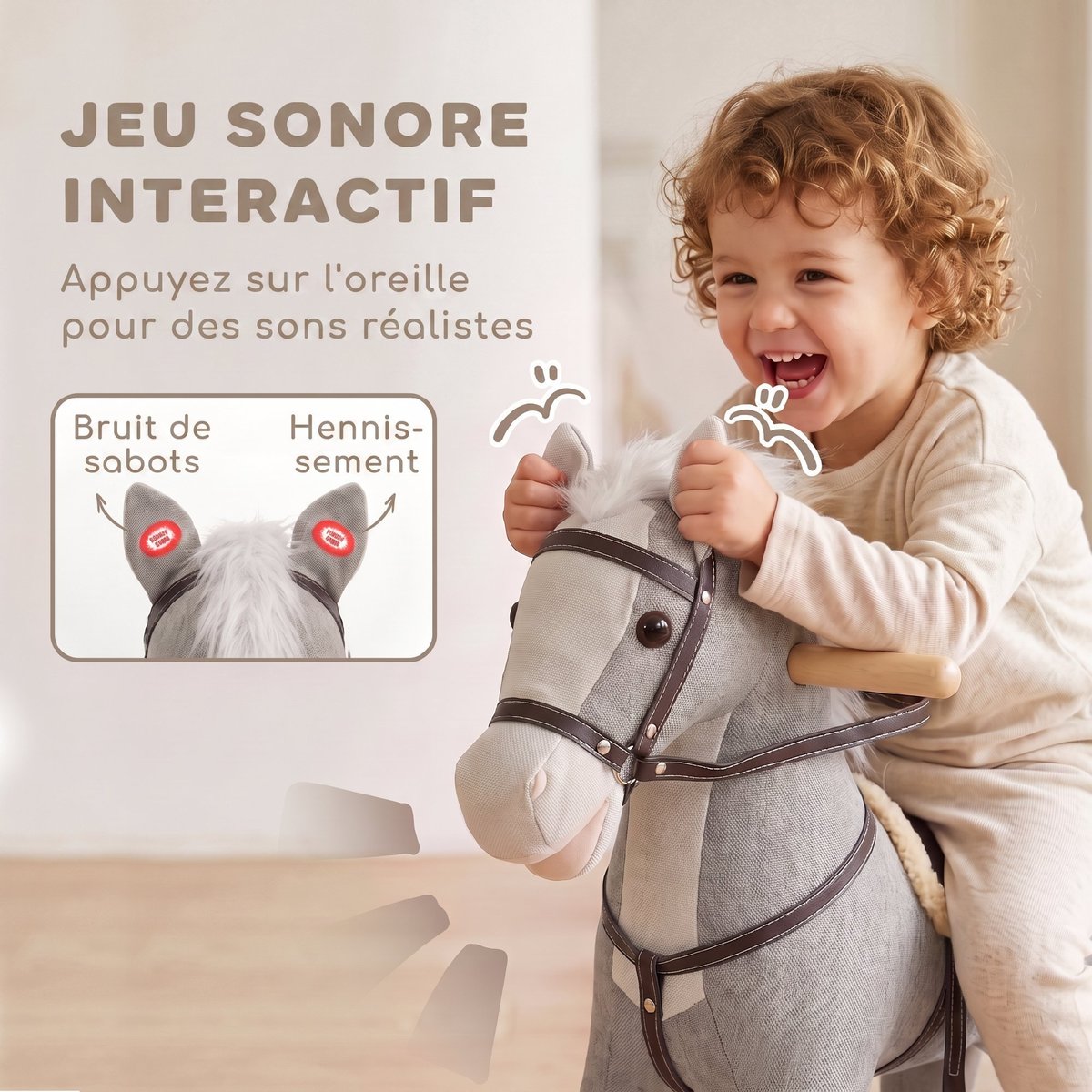 Cheval à bascule pour enfants Tissu aspect gris, AIYAPLAY