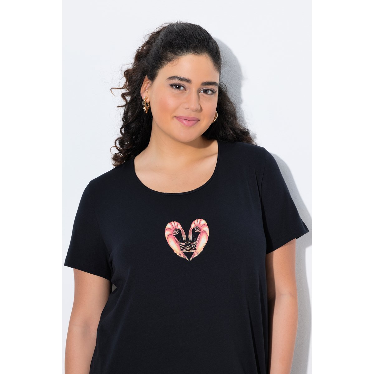 T-shirt, motif crevettes, coupe classique noir, ULLA POPKEN
