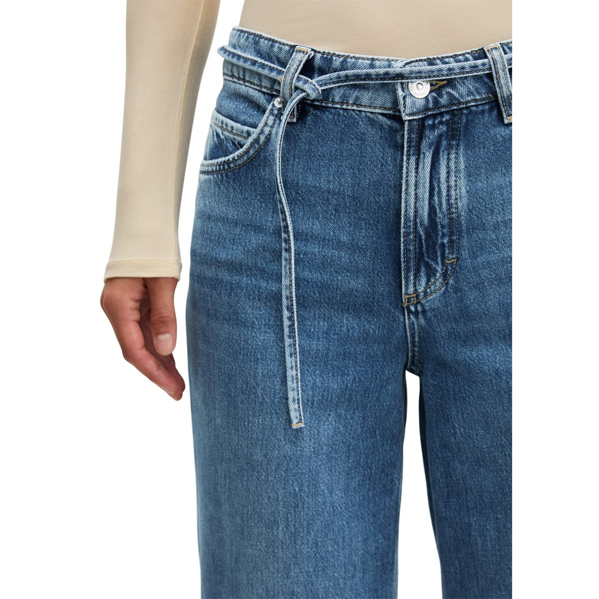 Jeans modèle Lania wide en denim rigide sans élasthanne bleu, MARC O'POLO