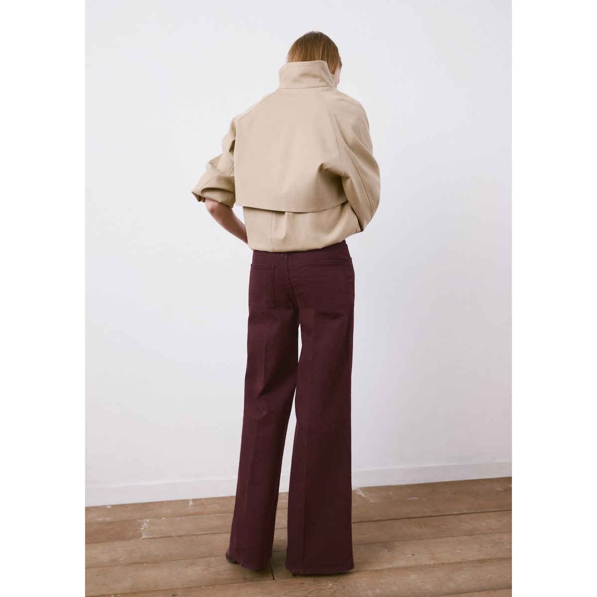 Jean large taille haute lie de vin, MANGO