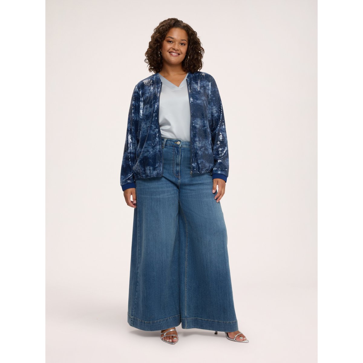 Sweat ouvert avec paillettes bleu, FIORELLA RUBINO