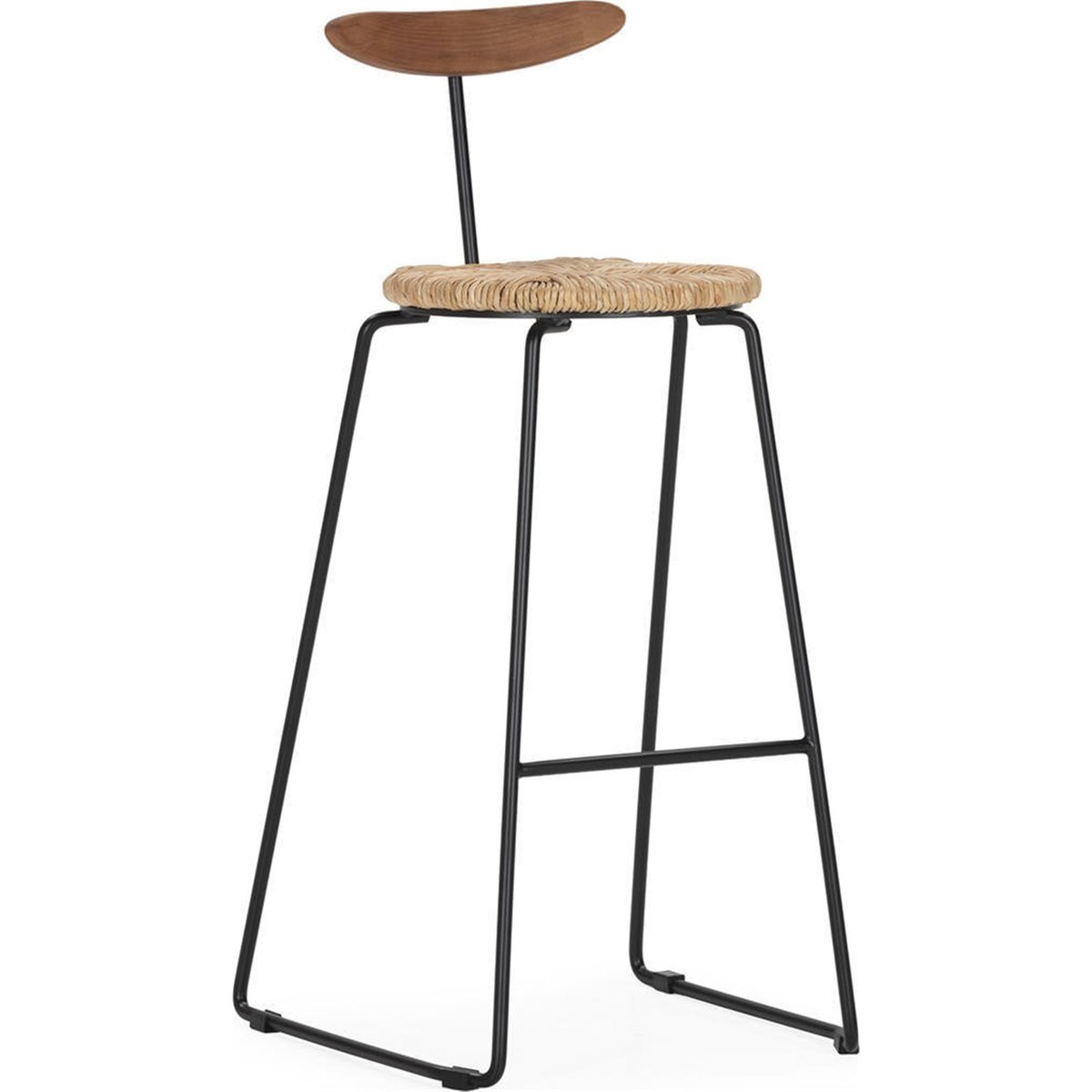 Tabouret haut en corde avec dossier noir et noyer, RECOLLECTION
