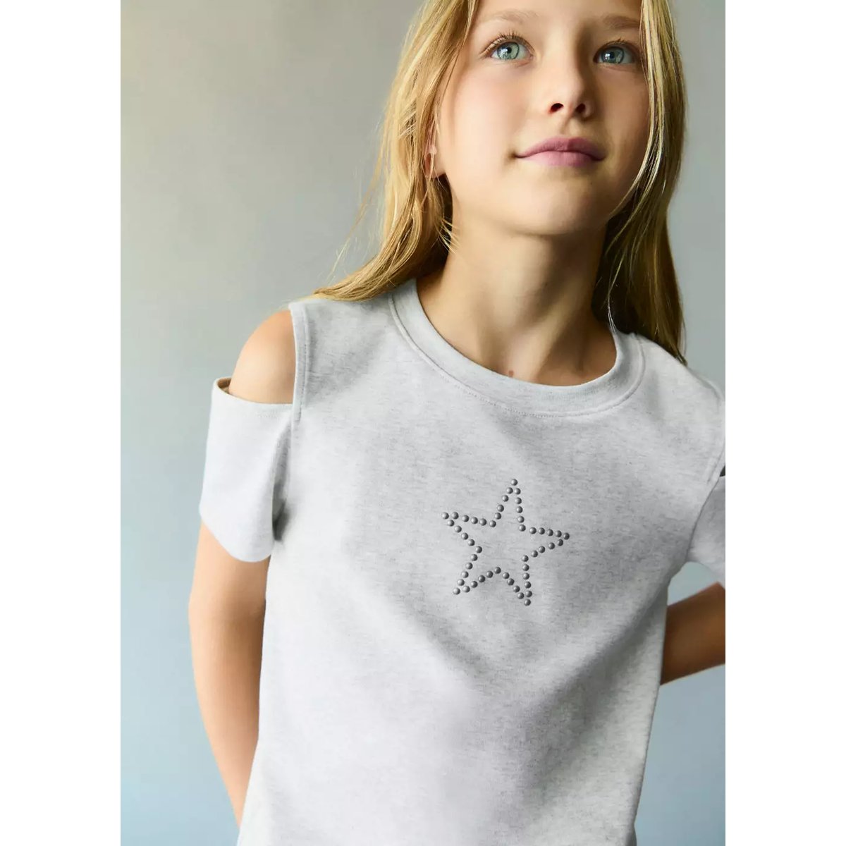 T-shirt à découpes avec strass gris chiné clair, MANGO KIDS