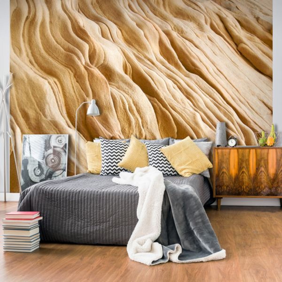 Papier peint intissé panoramique Wavy sandstone forms beige, EDEN